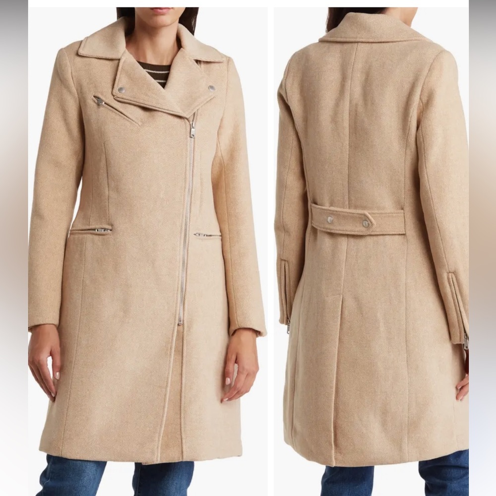 Avec Les Filles Twill Moto Camel Colored Coat